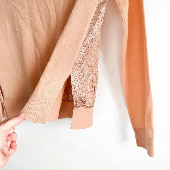 Tory Burch Peach Floral Cloque Front Crew neck Silk Wool Sweater sz Small - Picture 10 of 10